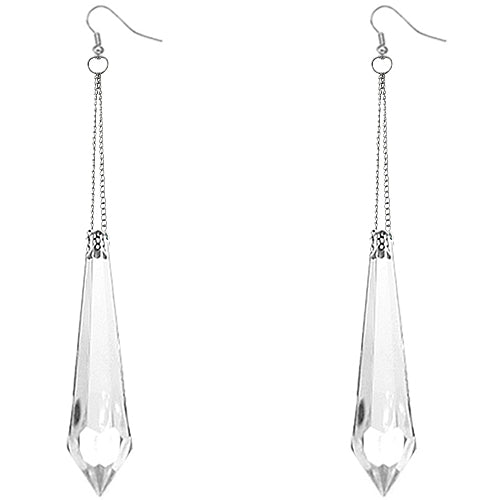 Clear Pointy Faux Crystal Drop Chain Earrings