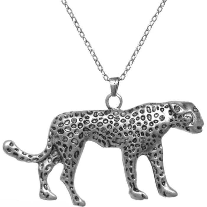 Silver Spotted Cheetah Charm Necklace
