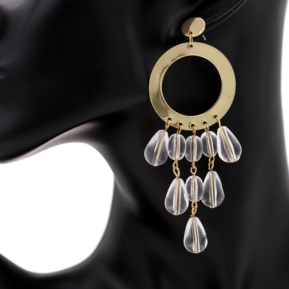 Clear Transparent Beaded Hoop Dangle Earrings