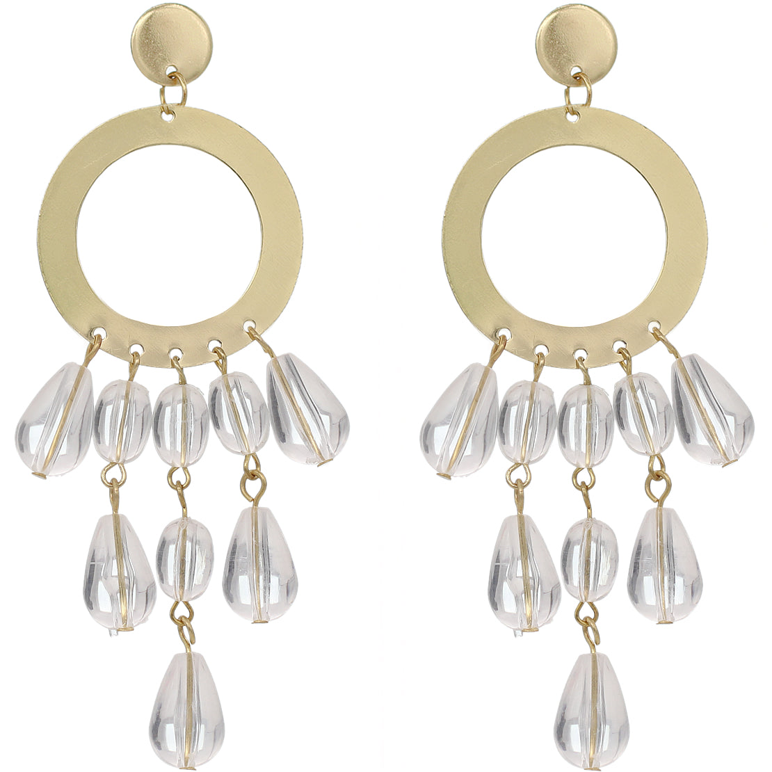 Clear Transparent Beaded Hoop Dangle Earrings