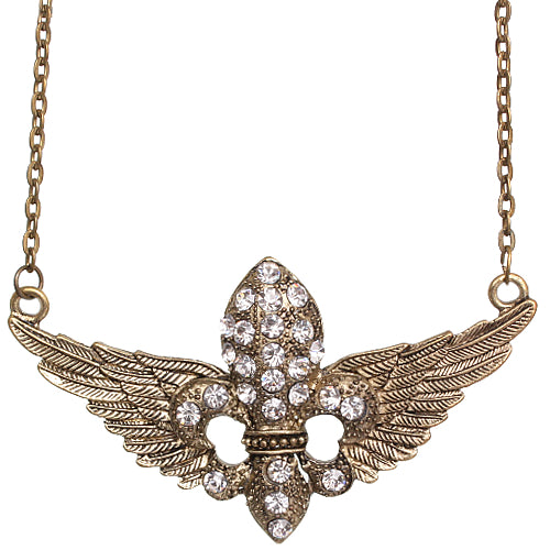 Clear Fleur De Lis Rhinestone Charm Necklace