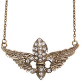 Clear Fleur De Lis Rhinestone Charm Necklace