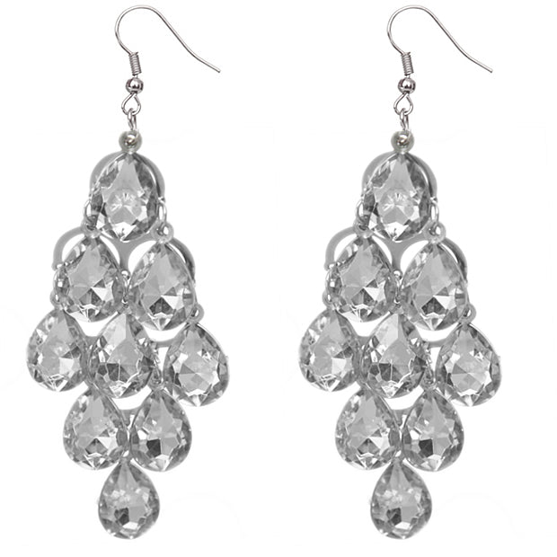 Clear Faceted Teardrop Chandelier Earrings