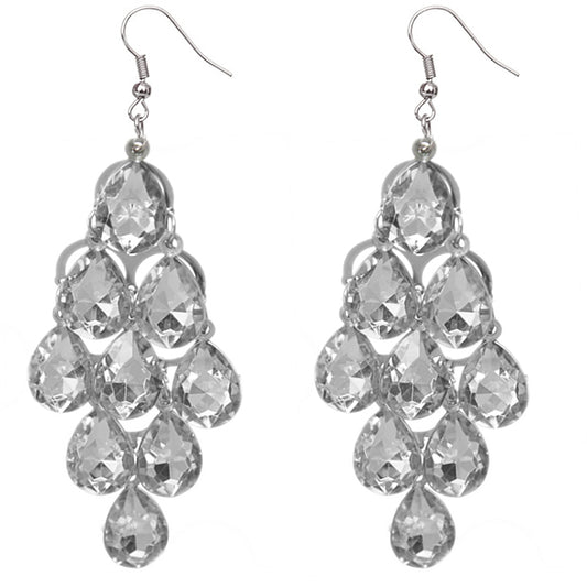 Clear Faceted Teardrop Chandelier Earrings