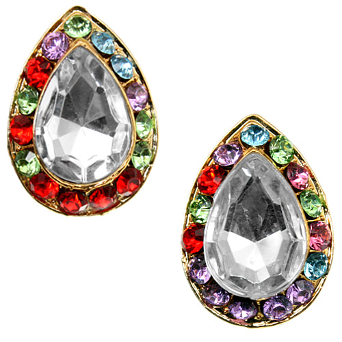 Clear Multicolor Teardrop Gemstone Post Earrings
