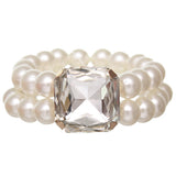 Clear Faux Pearl Gemstone Stretch Bracelet