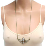Silver Fleur De Lis Rhinestone Charm Necklace