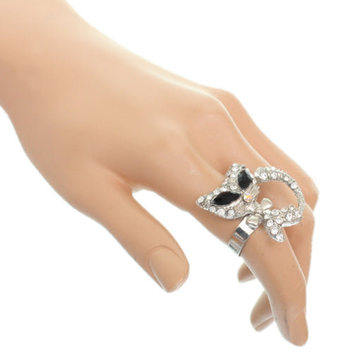 Silver Rhinestone Fox Bow Tie Adjustable Ring