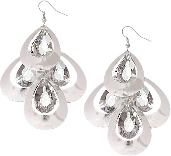 Clear Silver Cascade Tier Teardrop Earrings