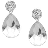 Clear Silver Teardrop Gemstone Post Earrings