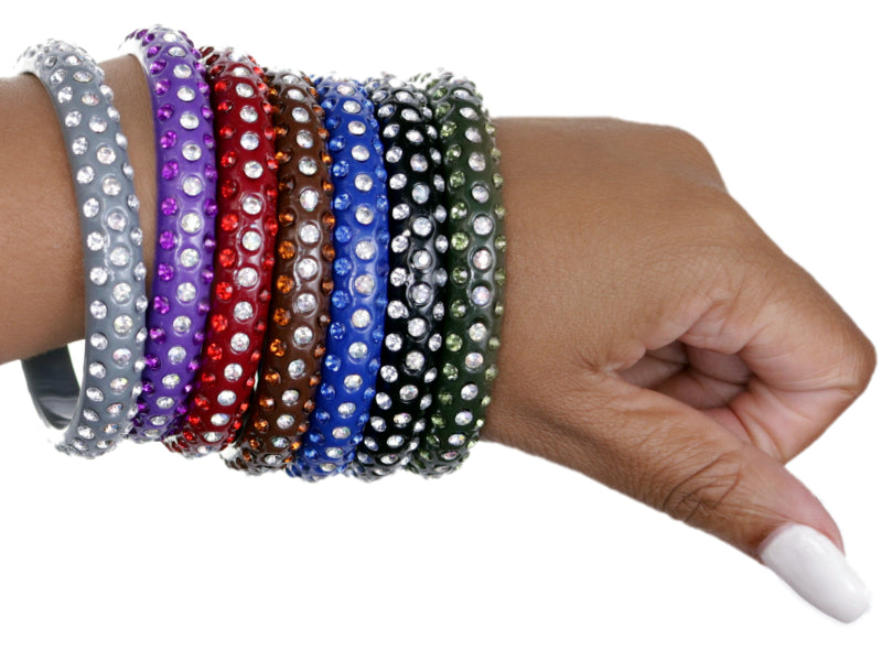 Red Triple Row Rhinestone Bangle Bracelet