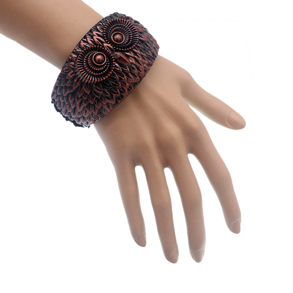 Copper Black Hoot Owl Hinged Bracelet