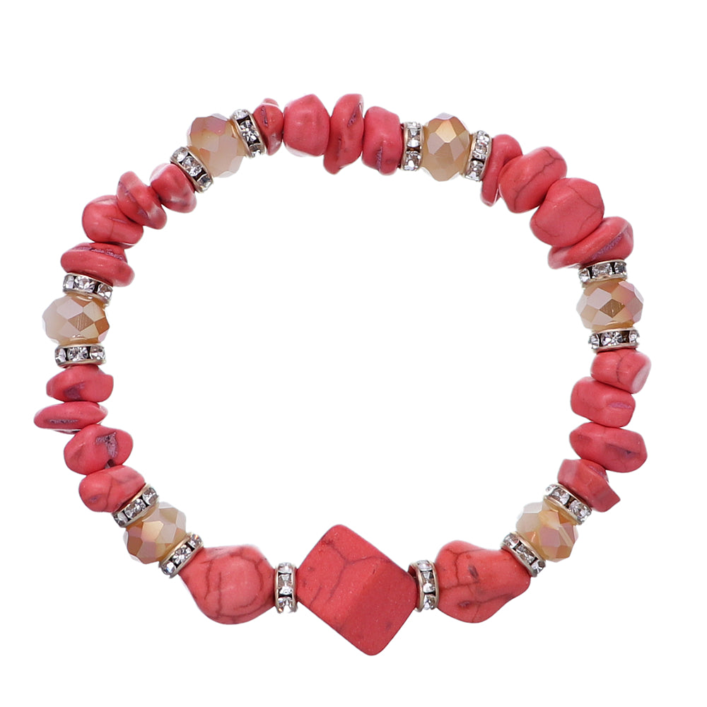 Coral Pink Chakra Crystal Chip Stretch Bracelet