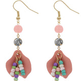 Coral Pink Tulip Petal Beaded Dangle Earrings