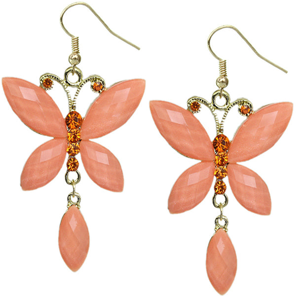 Coral Butterfly Gemstone Dangle Earrings