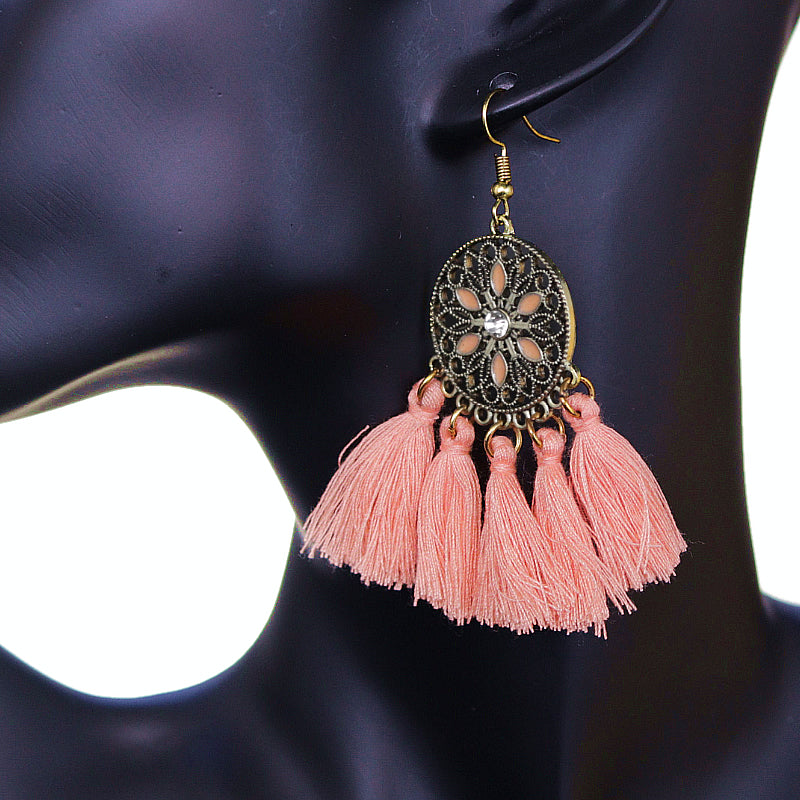 Coral Tassel Fringe Drop Earrings