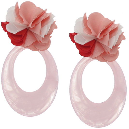Pink Oval Floral Resin Earrings