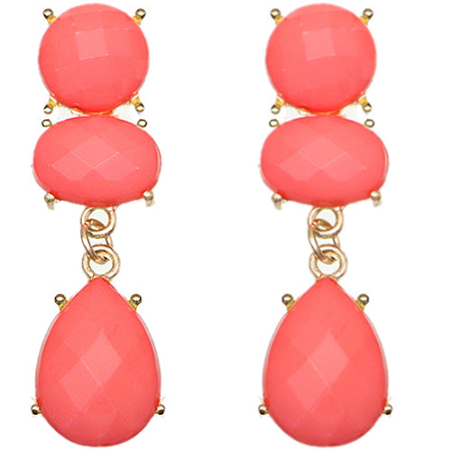 Coral Elegant Faceted Teardrop Post Earrings