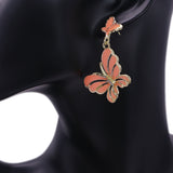 Peach Butterfly Rhinestone Dangle Earrings