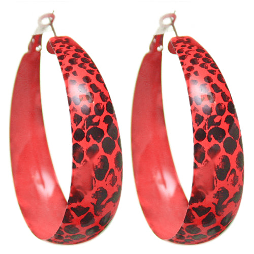 Coral Pink Snakeskin Print Hoop Earrings