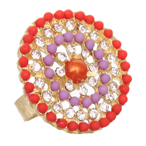 Orange Purple Circular Beaded Adjustable Ring