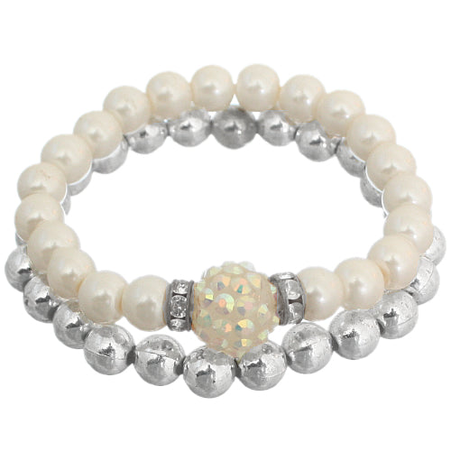 Cream Disco Fireball Beaded Stretch Bracelet Set