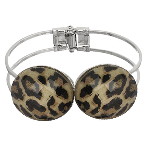 Brown Glossy Cheetah Print Hinged Bracelet