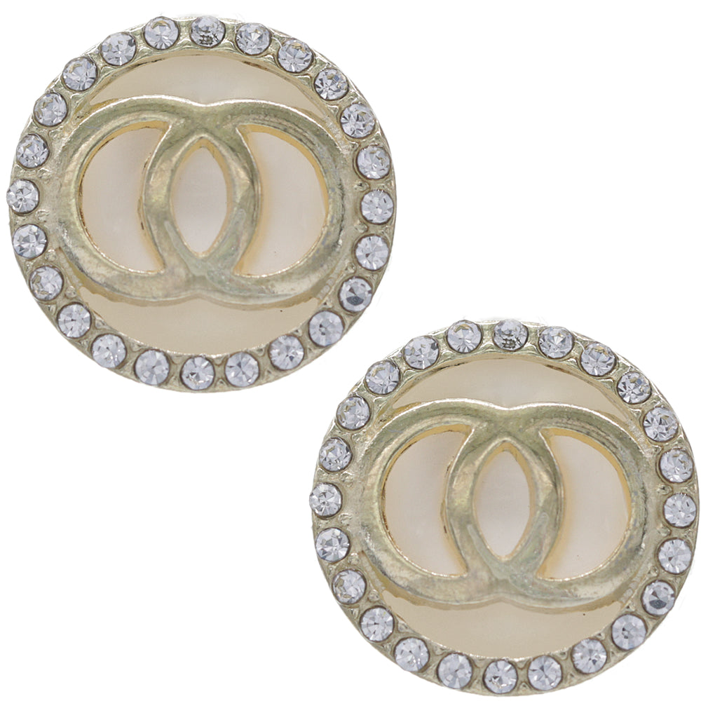 Cream Double Circle Rhinestone Post Earrings