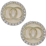 Cream Double Circle Rhinestone Post Earrings
