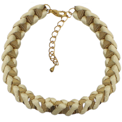 White Fabric Twisted Metal Clasp Bracelet