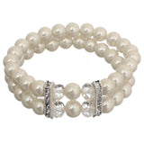 Cream Faux Pearl Gemstone Stretch Bracelet 