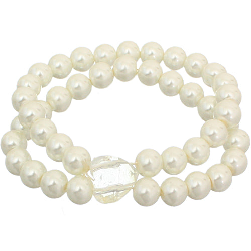 Cream Heart Beaded Stretch Bracelet