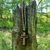 Black Beaded Woven Cross Necklace