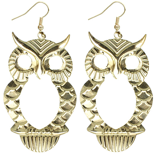 Green Cutout Dangle Hoot Owl Earrings