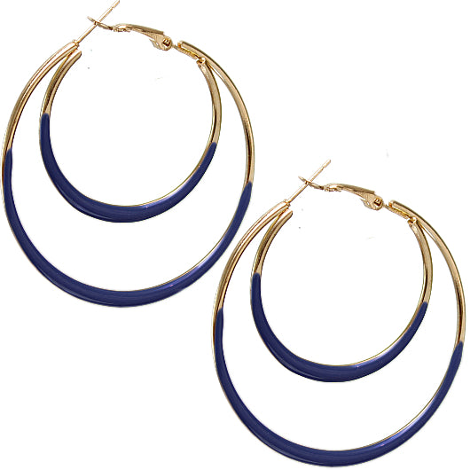 Dark Blue Double Layered Hoop Earrings