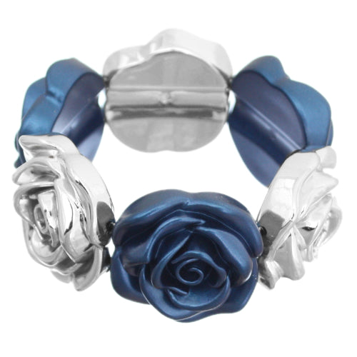 Dark Blue Floral Stretch Bracelet