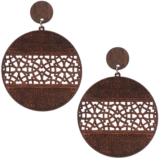 Dark Brown Mosaic Pattern Wooden Earrings