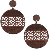 Dark Brown Mosaic Pattern Wooden Earrings