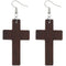 Dark Brown Cross Large Wooden Earrings