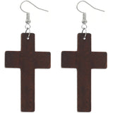 Dark Brown Cross Large Wooden Earrings