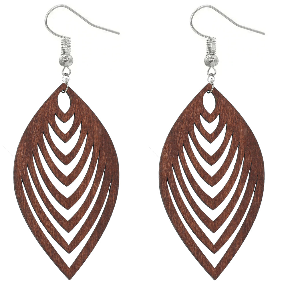 Dark Brown Leaf Cutout Wooden Earrings