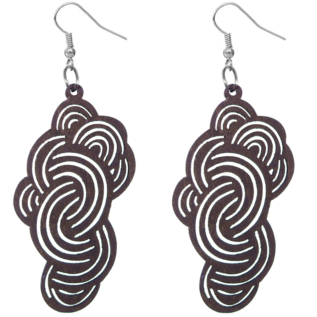 Dark Brown Swirly Cloud Wooden Earrings
