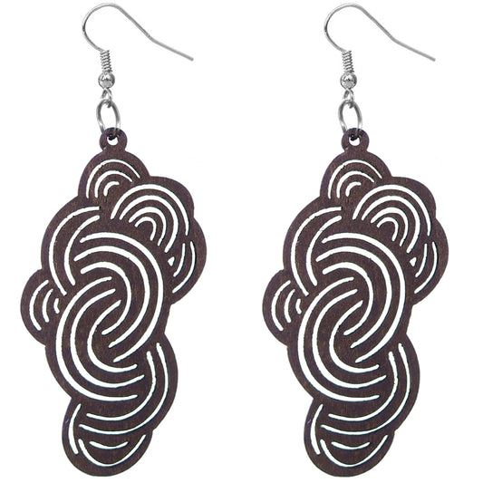 Dark Brown Swirly Cloud Wooden Earrings
