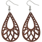 Dark Brown Large Cutout Teardrop Wooden Earrings