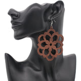 Brown Dahlia Wooden Earrings