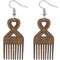 Dark Brown Heart Hair Pick Wooden Earrings