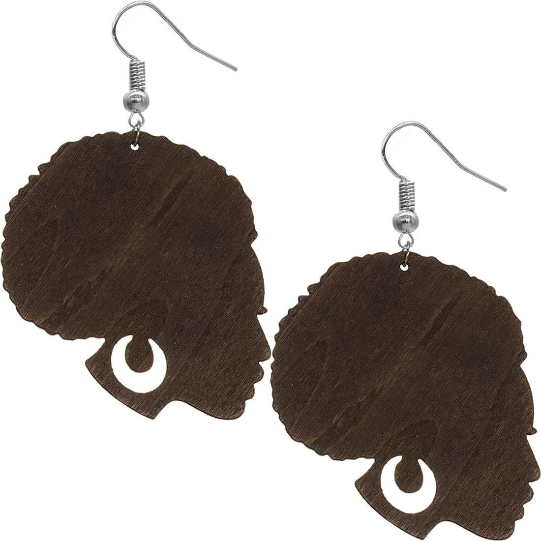 Dark Brown Large Afro Head Wooden Earrings