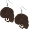 Dark Brown Large Afro Head Wooden Earrings