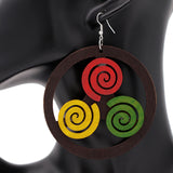 Dark Brown Multicolor Round Swirl Wooden Earrings