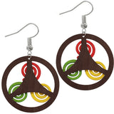 Dark Brown Multicolor Round Swirl Wooden Earrings